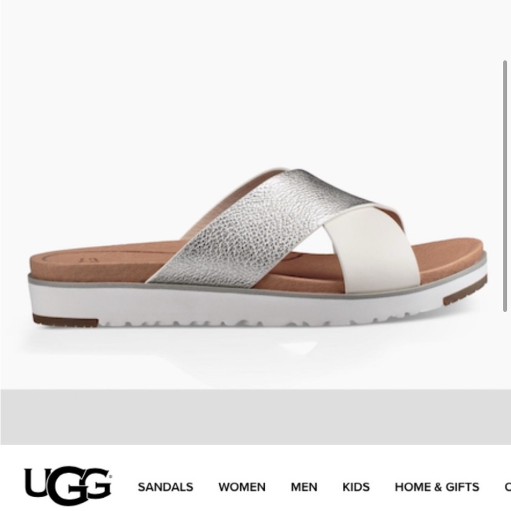 UGG Women's Silver and White Sandals Karis slide sandals